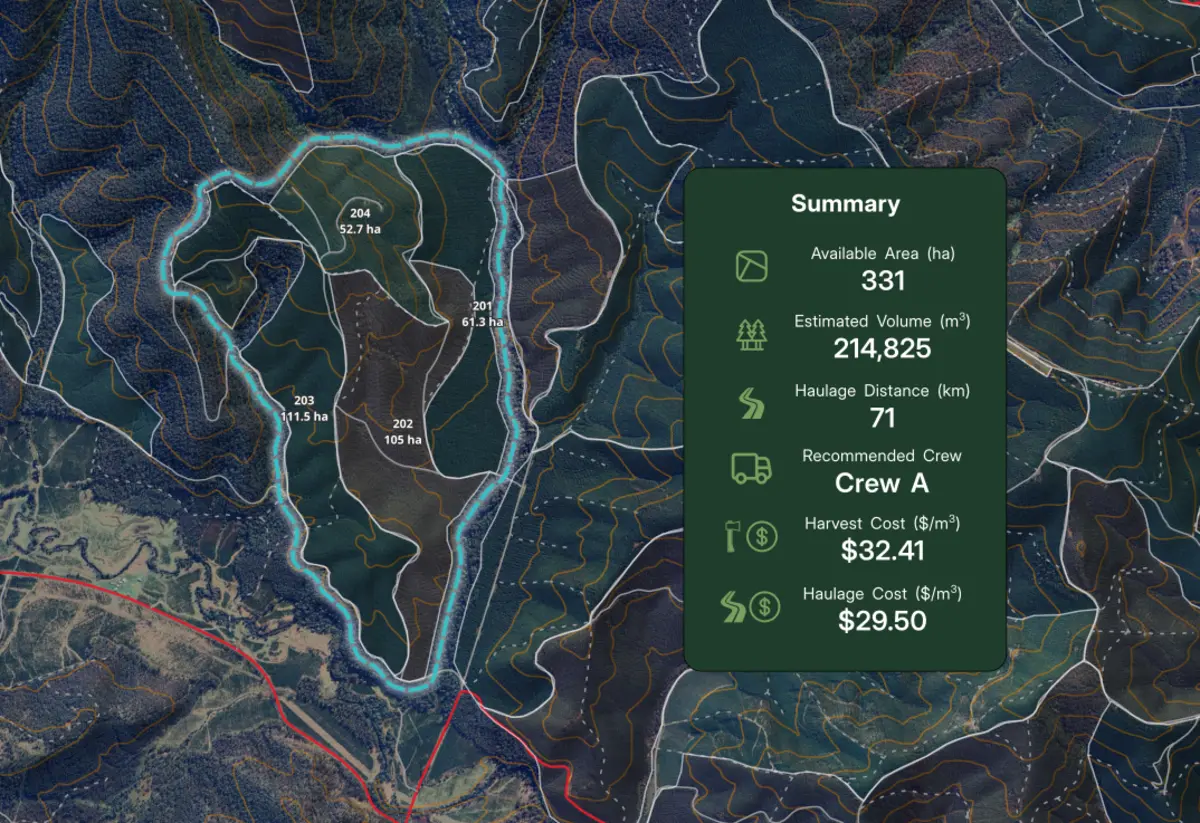 Map with forestry planning overlays
